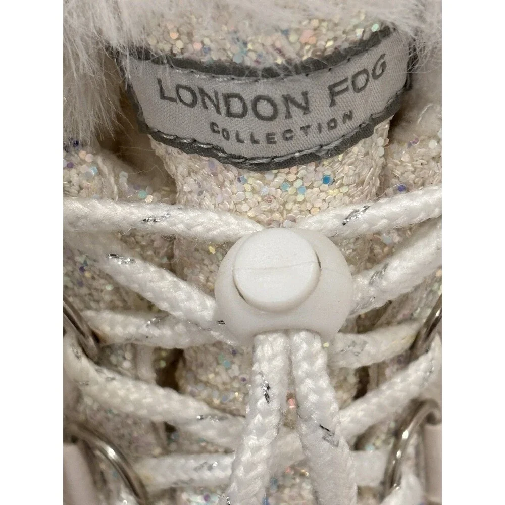 London Fog‎ Kids Silver Metallic Glitter Faux Fur Winter Snow Boots Size 8